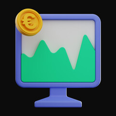 Premium Coin Money Computer Graph Finance 3D Icon with High Resolution on isolated background