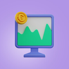 Premium Coin Money Computer Graph Finance 3D Icon with High Resolution on isolated background