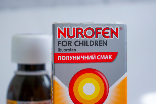 June 4, 2022 Ukraine city Kyiv Nurofen syrup on a light background