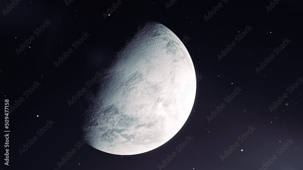 Poster rotating moon in different phases with detailed surface. motion. outer space dark background with ha