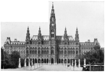 Fototapeta premium Rathaus (Town Hall) building in Vienna, Austria by the architect Friedrich von Schmidt. Publication of the book 