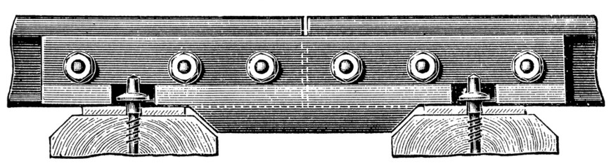 Haarmann's sleeper rail, butt connection. Publication of the book "Meyers Konversations-Lexikon", Volume 2, Leipzig, Germany, 1910