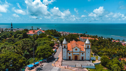 Olinda Pernambuco Recife Litoral Praia Centro Histórico Igrejas Coral Oceano Natureza Sol Verão Arquitetura Cidade Brasil Drone Turismo Viagem Viaja  - obrazy, fototapety, plakaty