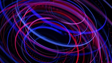3d render. Light flow form ring structure. Light effect as abstract background with light trails, stream of multicolor neon lines in space form rings. Modern trendy motion design background.