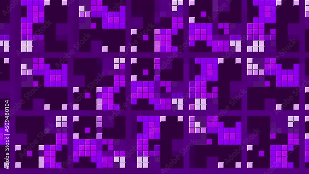 Poster background with bright pixel pattern changing in squares. motion. stylish pixel pattern moves in squ
