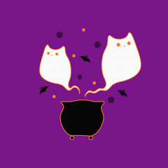 HALLOWEEN,ESTAMPADO DE HALLOWEEN, CALDERO NEGRO,GATOS,