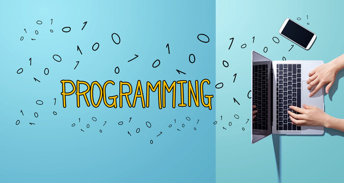 Programming with person working with a laptop