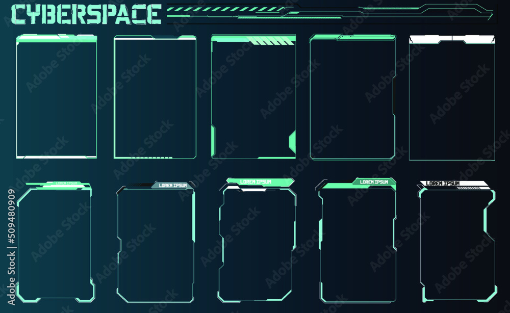 Poster Futuristic Vector HUD Interface Screen Design. Digital callouts titles. HUD UI GUI futuristic user interface screen elements set. High tech screen for video game. Sci-fi concept design.	