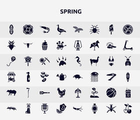 spring filled icons set. glyph icons such as plankton, goose, leaf insect, geology, porcupine, axe, hen, basketball ball, mussel icon.