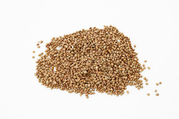 The texture of dry buckwheat. Background image of buckwheat porridge.