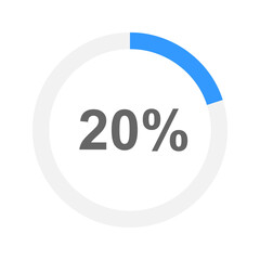 Round progress bar filled on 20 percent. Loading, waiting, transfer, buffering, downloading or battery charging icon. Infographic element for web site or mobile app interface. Vector flat illustration