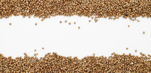 buckwheat grain isolated on white background close up with copy space for your text.