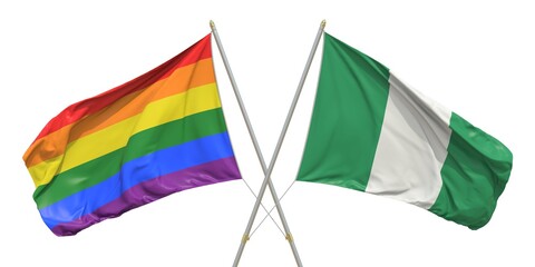 Flags of Nigeria and LGBTQ on white background. 3D rendering