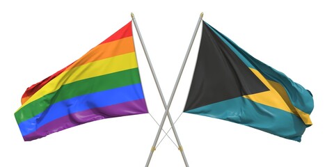 Flags of Bahamas and LGBTQ on white background. 3D rendering