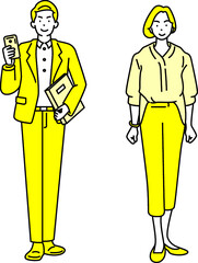 若者　カジュアル　スーツ　全身　男女のイラスト