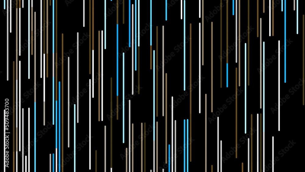 Fototapete Colored lines rain down on black background. Animation. Abstract rain of colored lines on black background. Background with vertical stream of lines moving down
