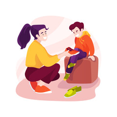Trying on shoes isolated cartoon vector illustration.