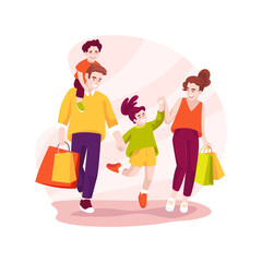 Family shopping isolated cartoon vector illustration.