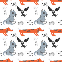 Seamless pattern with cute dogs and bones for kids design, scrapbook paper, wrapping paper. EPS