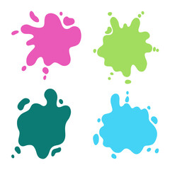 Hand drawn set of color paint splashes. Different shapes of Paint splatter and drops, ink blobs. Vector illustration isolated on white background.
