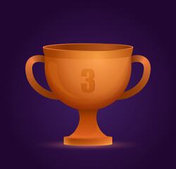 Game big Cup bronze. Reward in online casino with gambling. Trophy forthird place. Icon for creating slot machine and developing applications with games of chance. Cartoon flat vector illustration