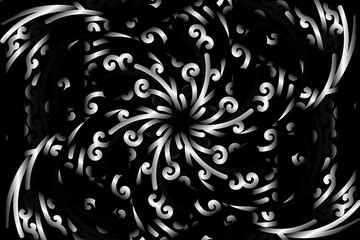 Black and white caleidoscope gradient flower  art pattern of indonesian culture traditional tenun batik ethnic dayak ornament for wallpaper ads background 