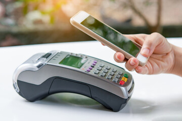 Contactless payment by smartphone. Payment with NFC technology