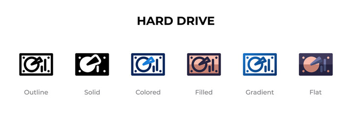 Hard Drive icon in different style. Hard Drive vector icons designed in outline, solid, colored, filled, gradient, and flat style. Symbol, logo illustration. Vector illustration