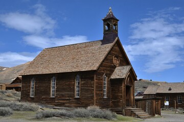 Fototapeta na wymiar Old wooden church at Bodie State Historic Park in California