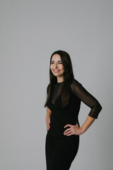 Naklejka premium Portrait of middle-aged woman posing indoor. Mental health issues. Mock-up.