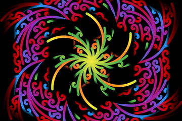Fototapeta na wymiar colourful caleidoscope gradient flower art pattern of indonesian culture traditional tenun batik ethnic dayak ornament for wallpaper ads background 