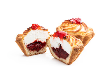Homemade delicious tart filled with jam isolated on white