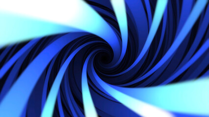 Abstract animation of spiral ribbon lines. Hypnotic background of swirling in center of the lines in different shades of blue