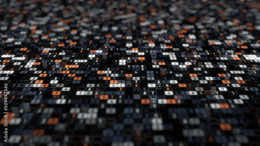 Aufkleber abstract animation with plenty of digits changing their values on the black background. animation. d