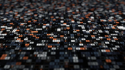 Fototapeta premium Abstract animation with plenty of digits changing their values on the black background. Animation. Data and number values passing through cyberspace