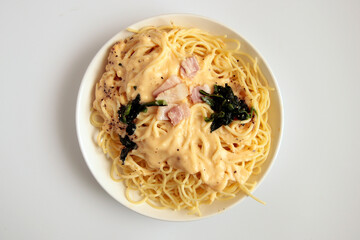 Pasta carbonara on the table