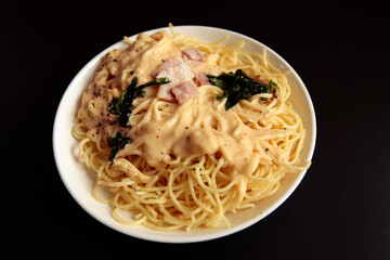 Pasta carbonara on the table
