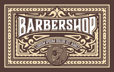 Vintage Barbershop label in vintage stijl