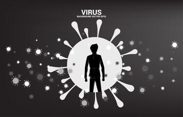 Fototapeta na wymiar silhouette of businessman with particle of virus outbreak background. Concept for economic crisis from virus outbreak.