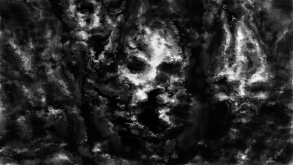Scary three ghost heads emerge fog and look with evil eyes. Spooky monsters shout illustration. Horror fantasy genre. Gloomy character from nightmares. Coal noise effect. Black and white background.