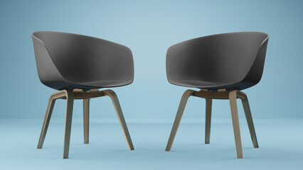 Black chairs double isolated on sea blue background 3d furniture infinite texture