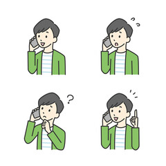 通話をしている男性の様々な表情やポーズのイラスト