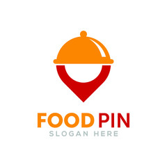food pin logo design template. food and pin, point and locator logo concept