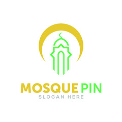 Mosque pin logo vector template, Mosque logo vector inspiration, Mosque and pin location design concept