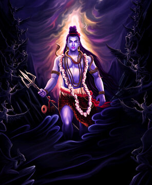 Lord Shiva (Hindu God) appearing from Himalaya Stock Illustration | Adobe  Stock