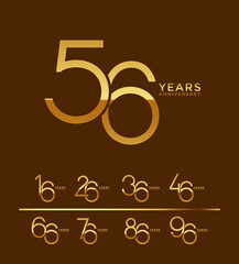 set anniversary gold color logotype style with overlapping number on brown and white background