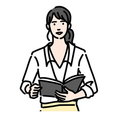 資料を持って笑顔で立っている若いOL