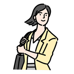 Fototapeta premium 風に髪をなびかせて笑顔で立っている若いビジネスウーマン