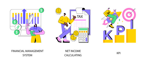 Corporate profit abstract concept vector illustration set. Financial management system, net income calculating, KPI success measurement, company growth, budget planning, dashboard abstract metaphor.