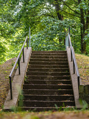 schody w parku pośrodku drzew, zielony klimat zachodnia polska